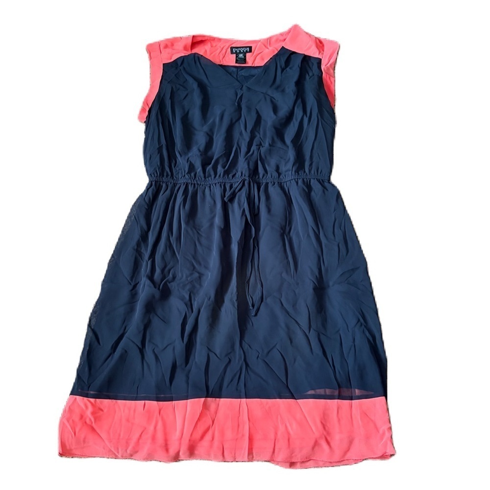 Enfocus Studio Navy Coral Midi Dress 14W Pink